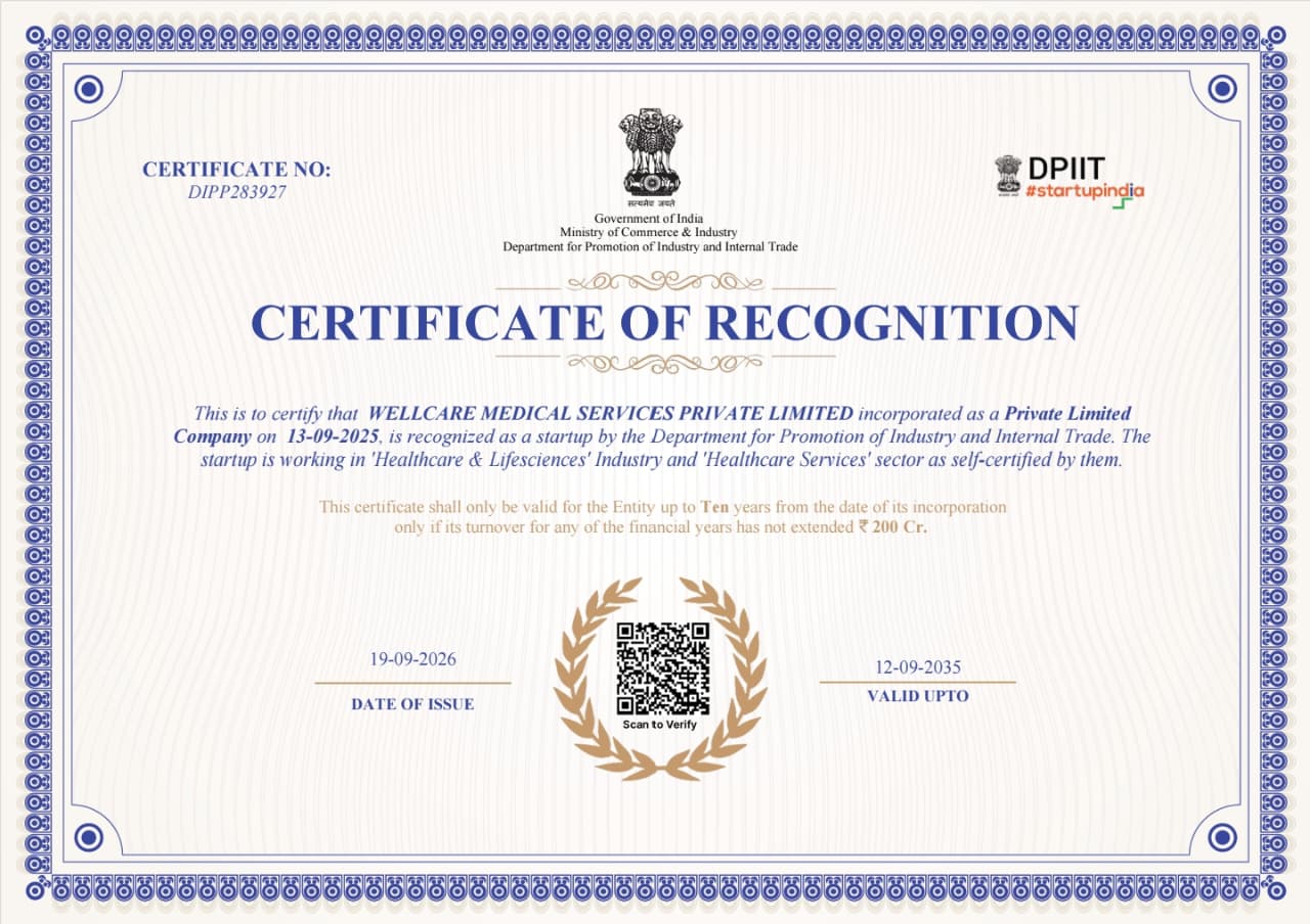 DPIIT Startup India Certificate – Wellcare Labs